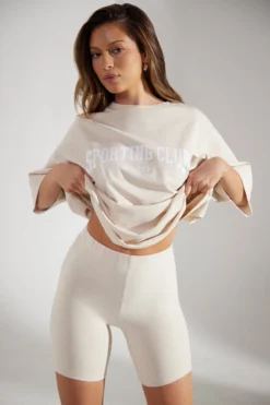 Soft Cotton Biker Shorts In Heather Oat