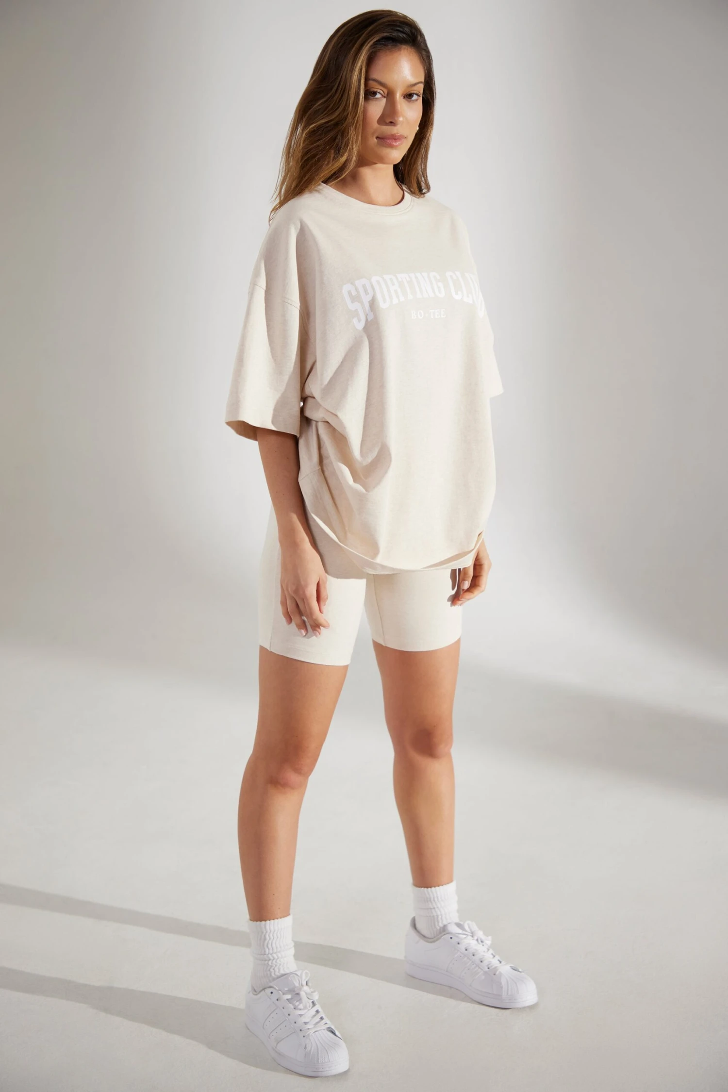 Soft Cotton Biker Shorts In Heather Oat - Image 3