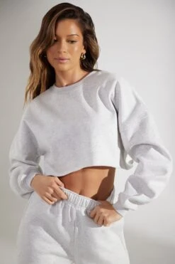 Cropped Oversized Sweatshirt In Heather Grey