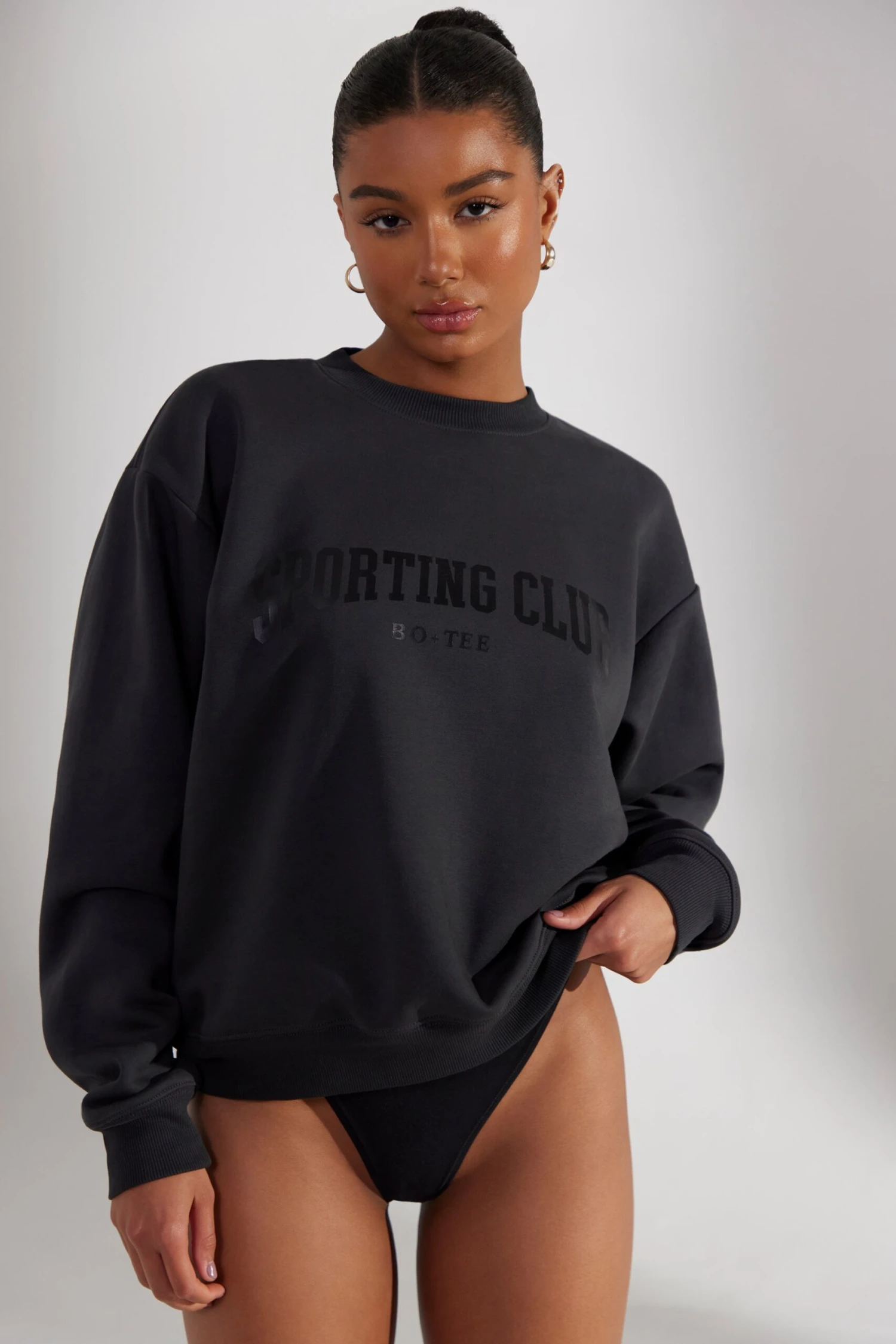 Oversized Sweatshirt In Washed Black - Image 8