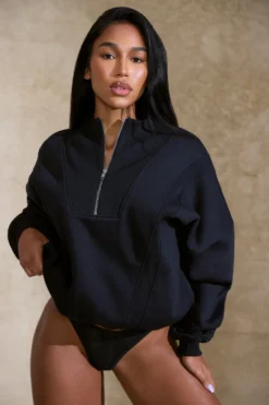 Oversized Half Zip Sweatshirt In Black