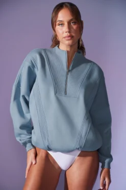 Oversized Half Zip Sweatshirt In Denim Blue