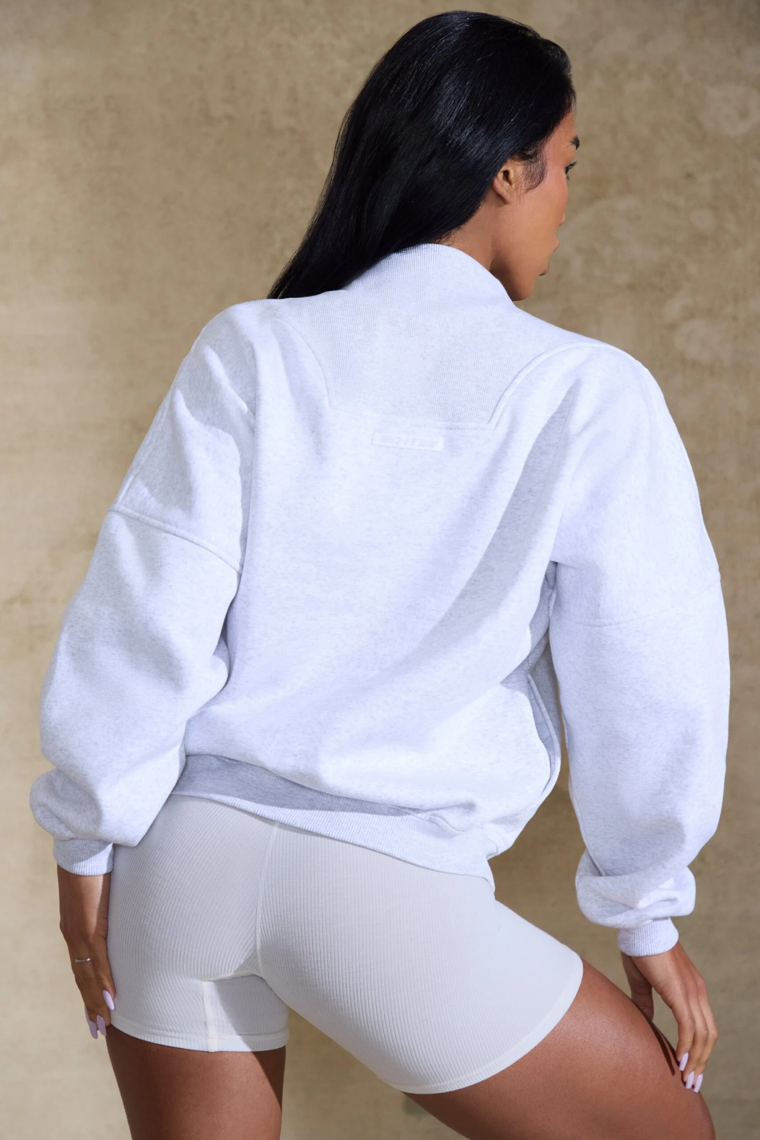 Oversized Half Zip Sweatshirt In Marled Grey - Image 2