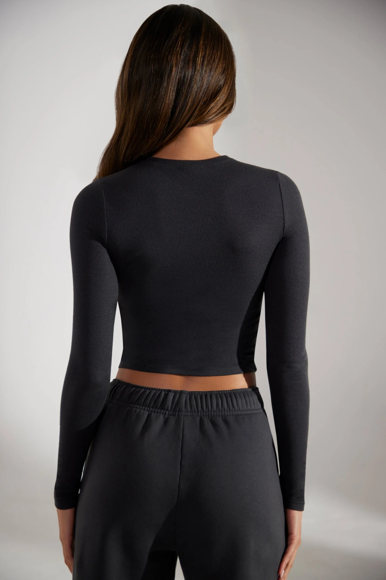 Soft Rib Long Sleeve Top In Washed Black - Image 2