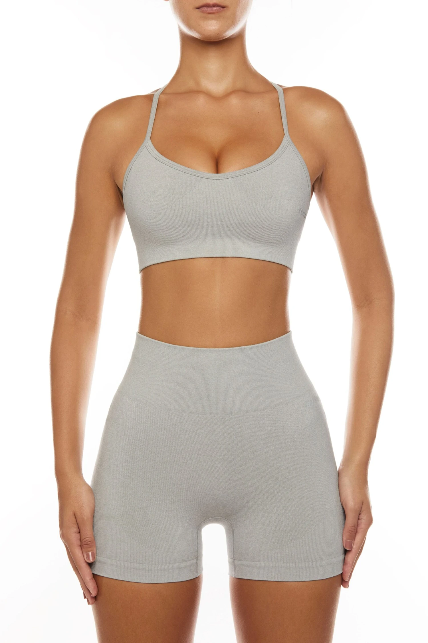 Scoop Neck Multi Strap Sports Bra In Grey - Image 8