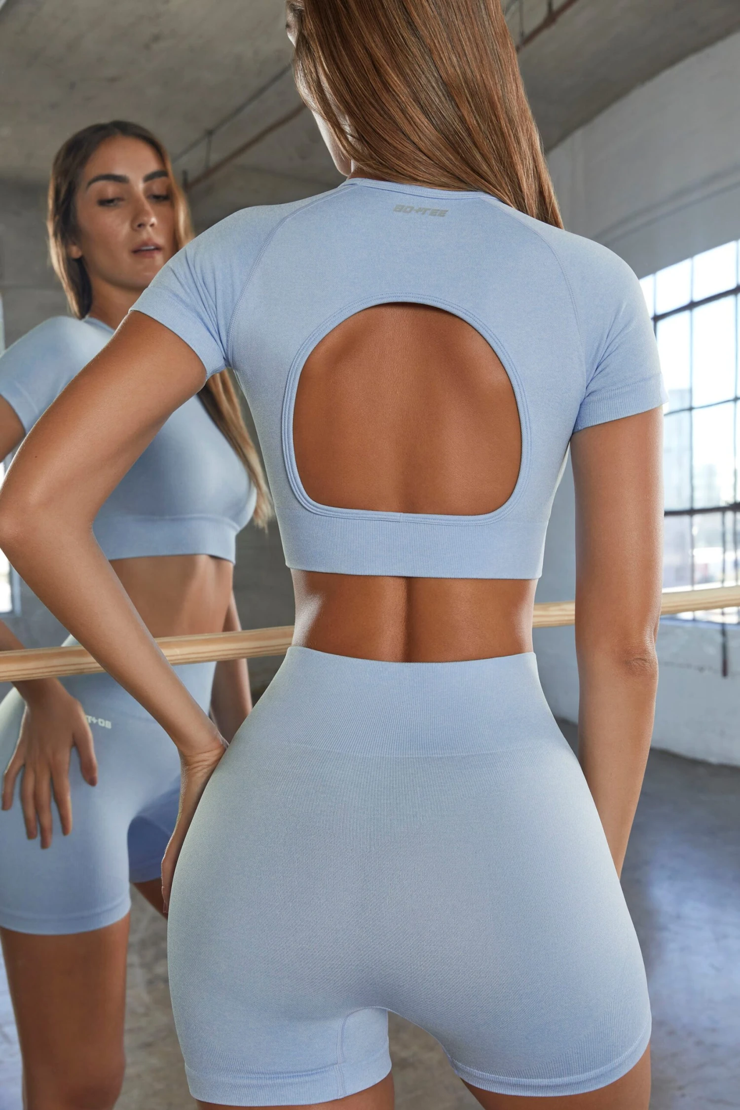Seamless Backless Crop Top In Blue