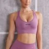 Plunge Neck Sports Bra In Mauve