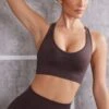 Plunge Neck Sports Bra In Brown