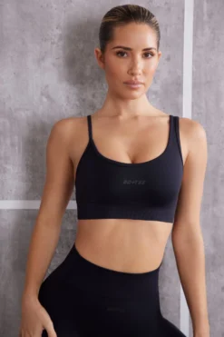 Asymmetric Sports Bra In Jet Black