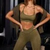 Scoop Neck Halter Sports Bra In Olive