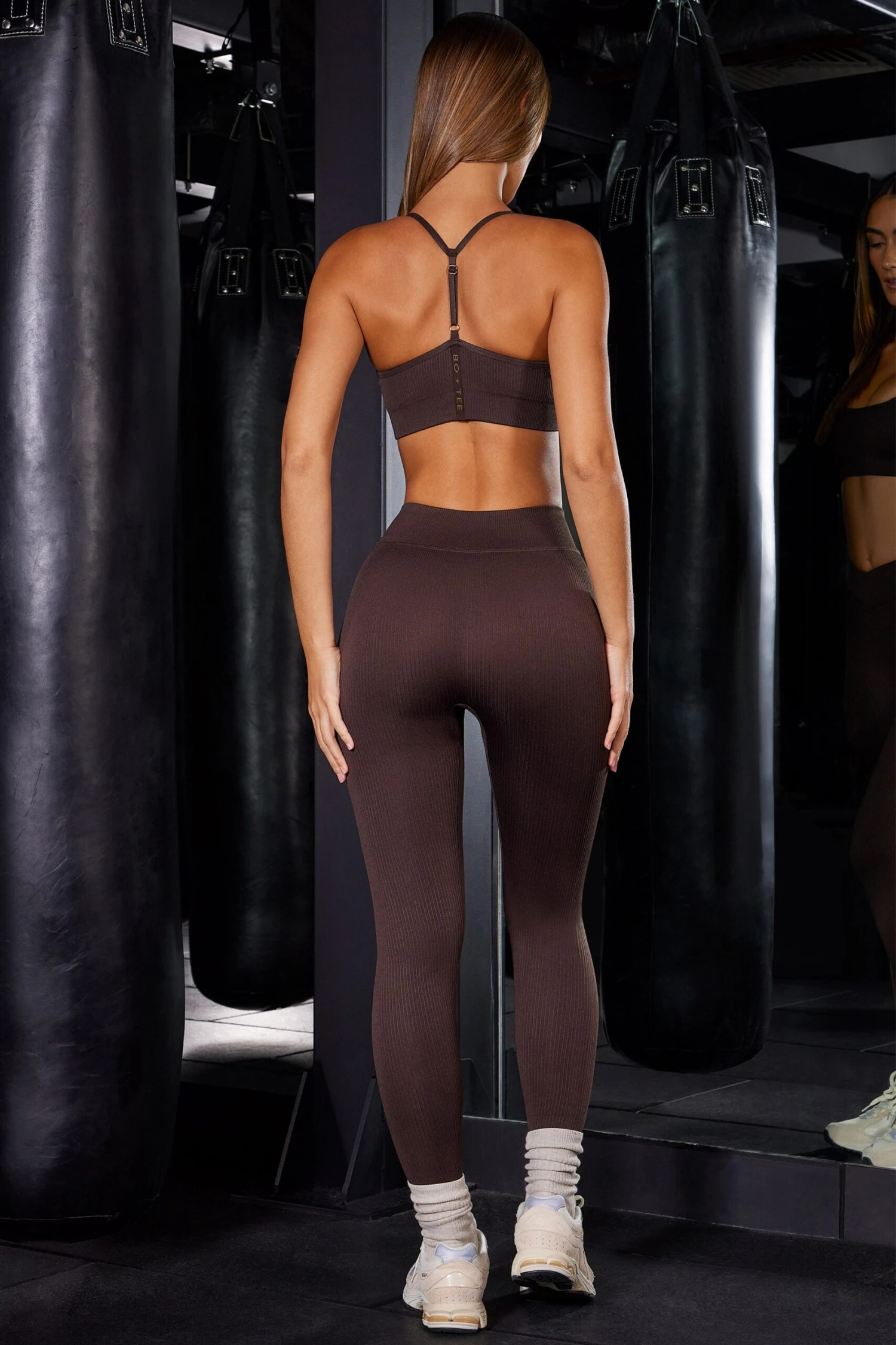High Waist Ribbed Leggings In Brown - Image 2