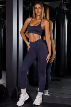 High Waist Ribbed Leggings In Navy