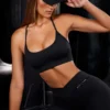 Scoop Neck Halter Sports Bra In Black