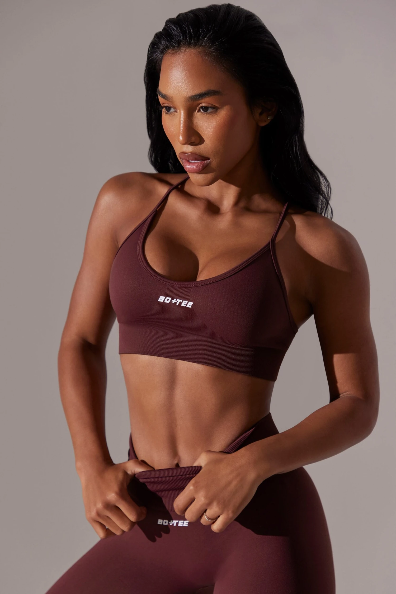 Scoop Neck Multi Strap Sports Bra In Burgundy - Image 5