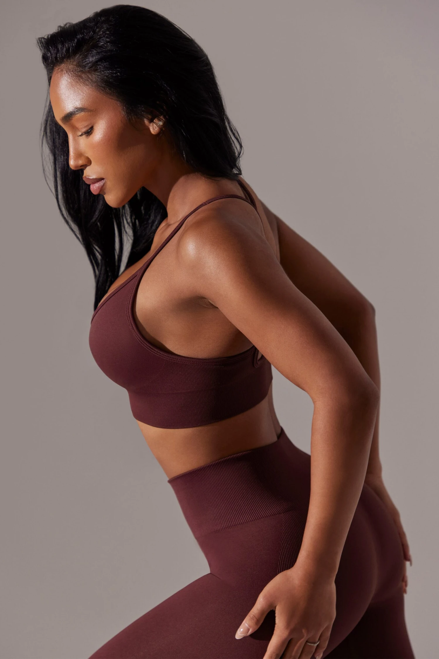 Scoop Neck Multi Strap Sports Bra In Burgundy - Image 3