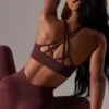 Scoop Neck Multi Strap Sports Bra In Burgundy
