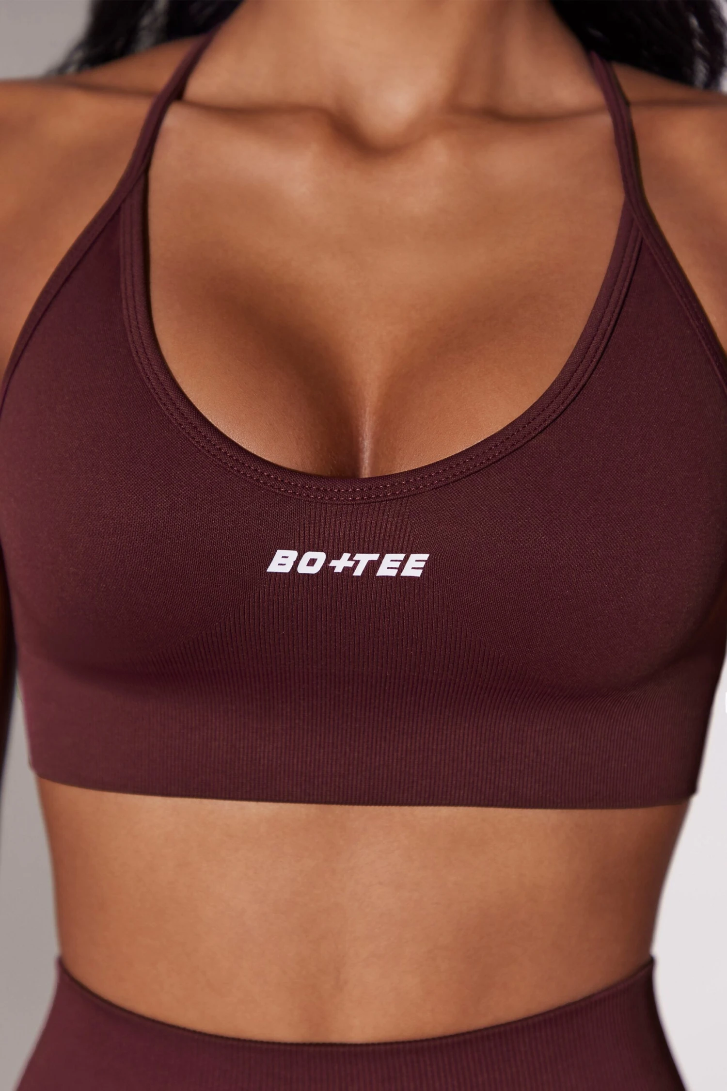 Scoop Neck Multi Strap Sports Bra In Burgundy - Image 8