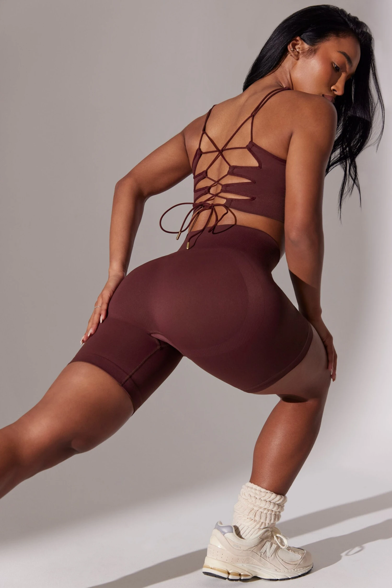 Open Back Square Neck Sports Bra In Burgundy - Image 6