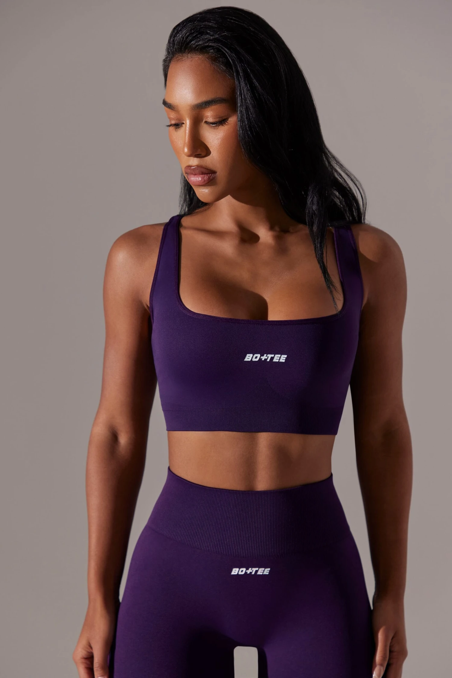 Open Back Square Neck Sports Bra In Purple - Image 7