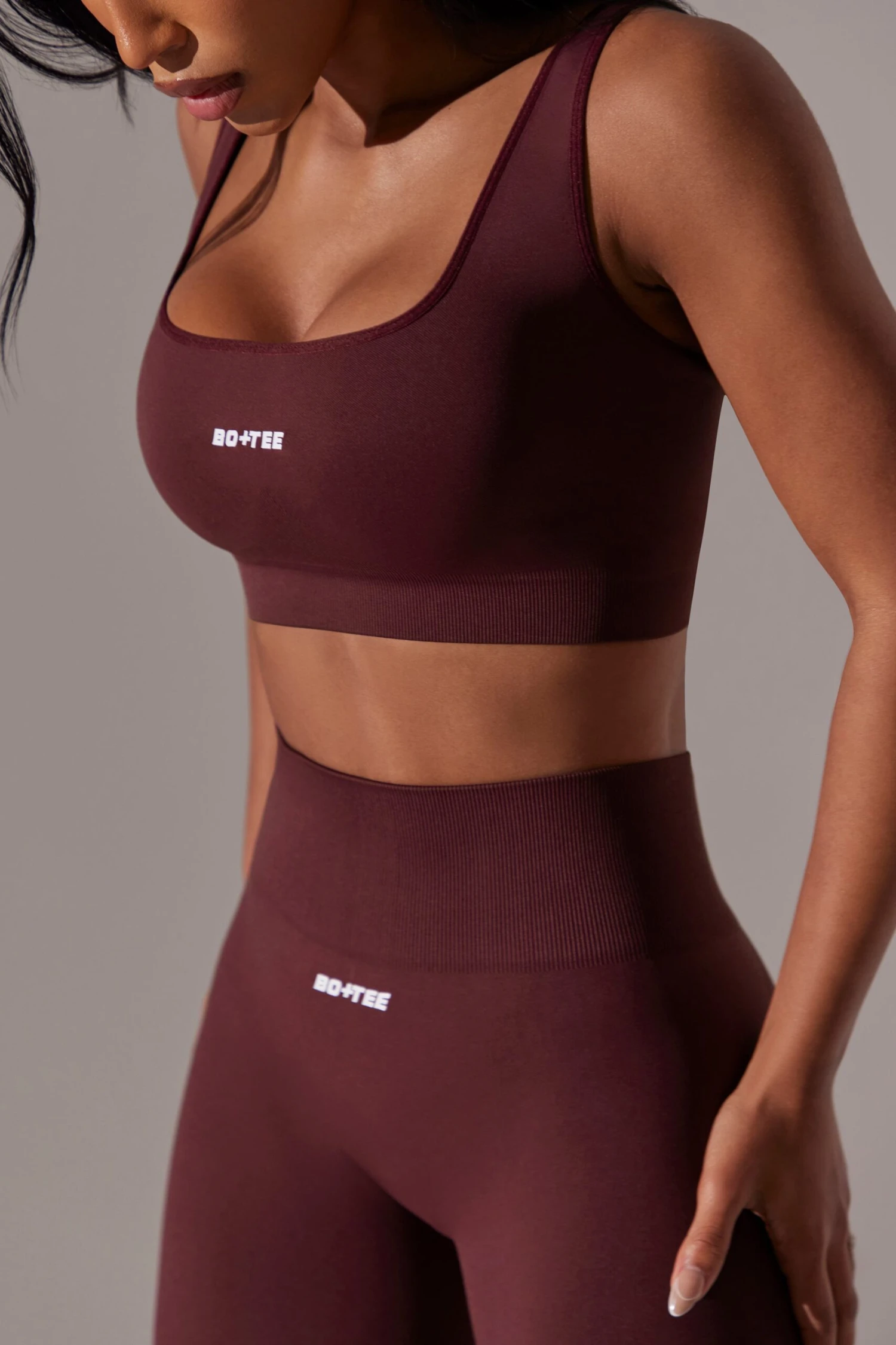 Open Back Square Neck Sports Bra In Burgundy - Image 8