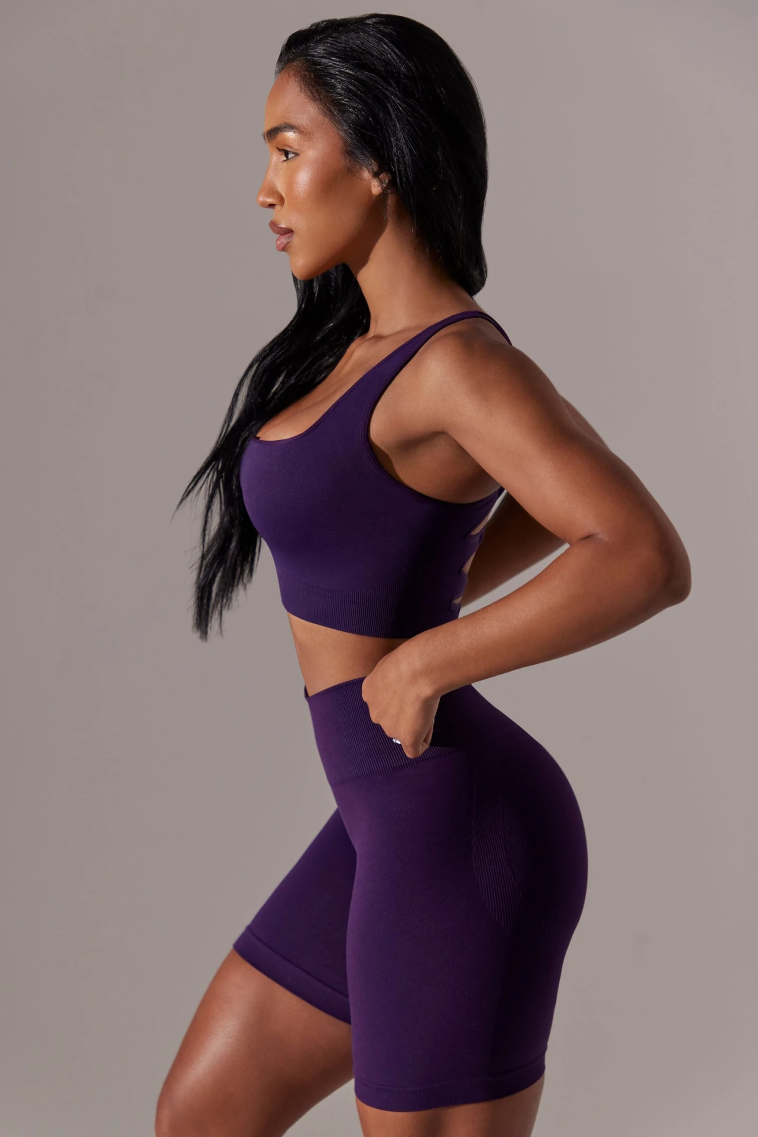 Open Back Square Neck Sports Bra In Purple - Image 3