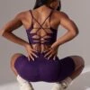 Open Back Square Neck Sports Bra In Purple