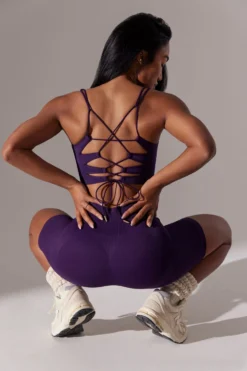 Open Back Square Neck Sports Bra In Purple