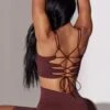 Open Back Square Neck Sports Bra In Burgundy