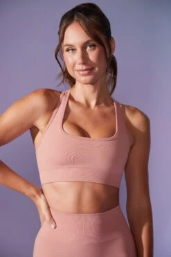 Cut Out Define Luxe Sports Bra In Dusty Mauve