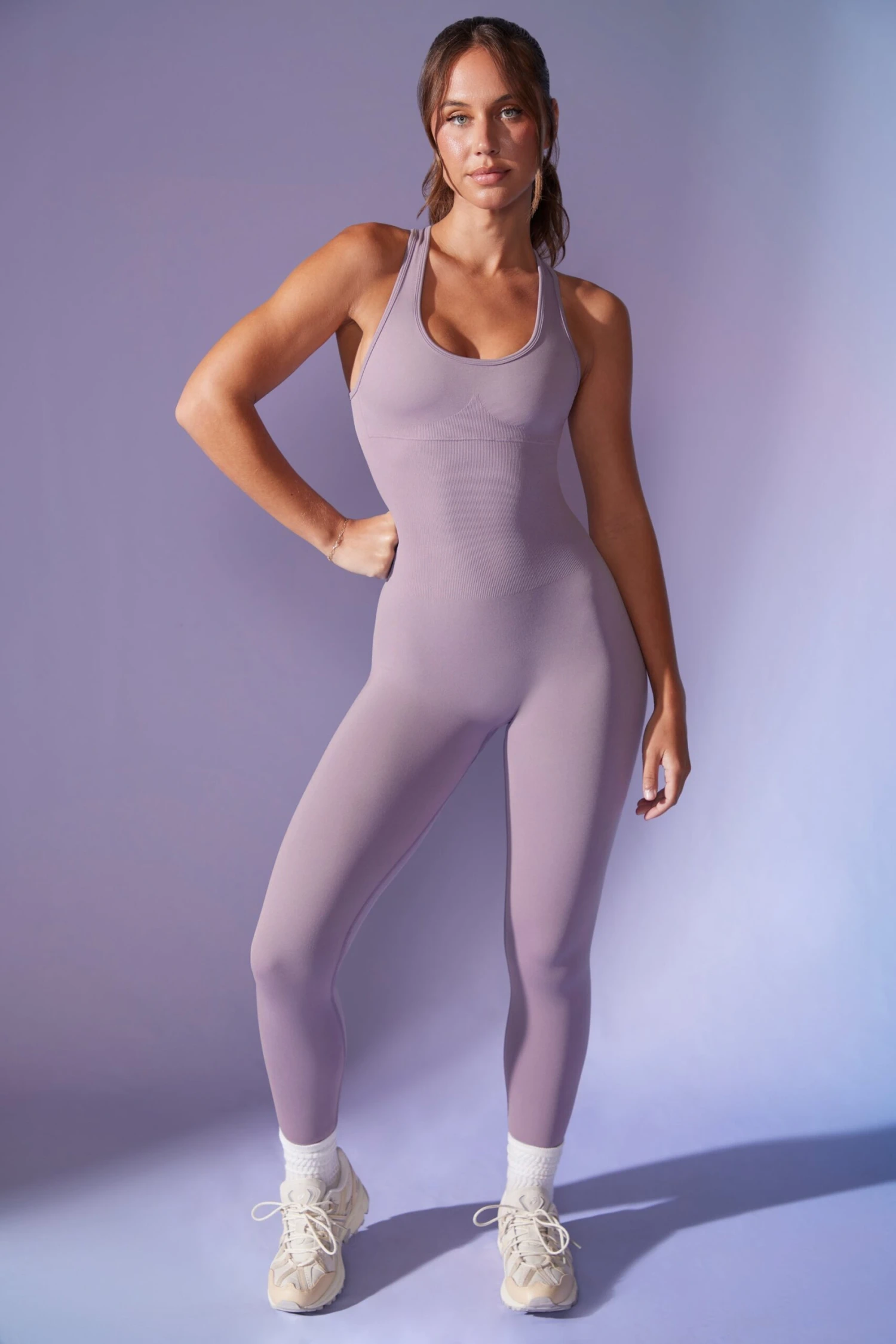 Open Back Define Luxe Unitard In Dusty Lilac - Image 6