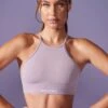 High Neck Open Back Define Luxe Sports Bra In Dusty Lilac