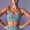 Low Back Define Luxe Sports Bra In Denim Blue