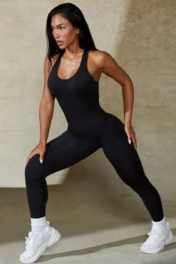 Open Back Define Luxe Unitard In Black