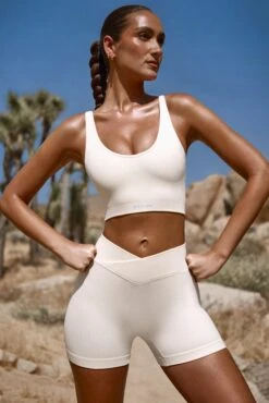 High Waist FlexiRib Mini Shorts In Bone