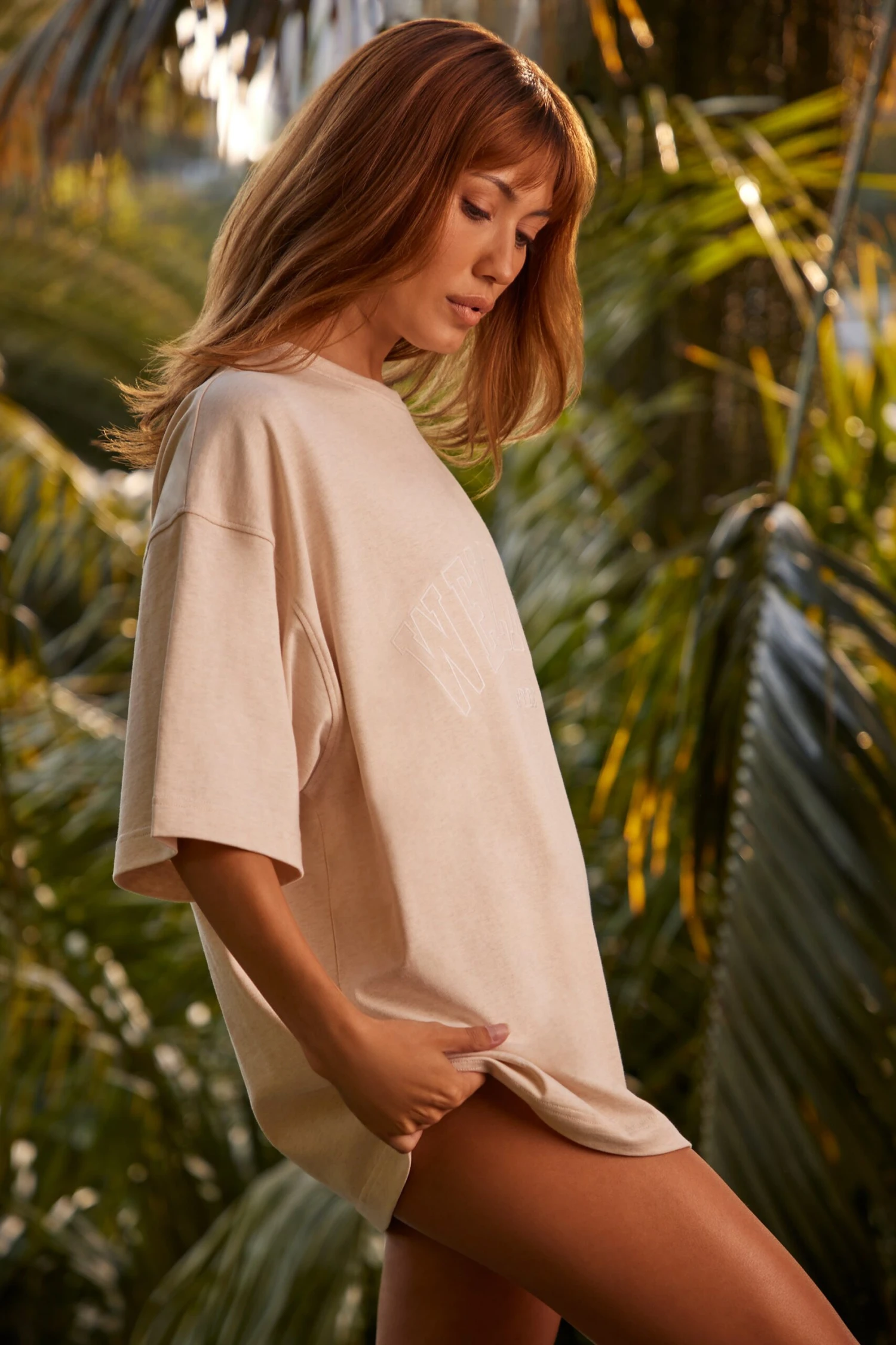 Oversized Short Sleeve T-Shirt In Heather Oat - Image 3