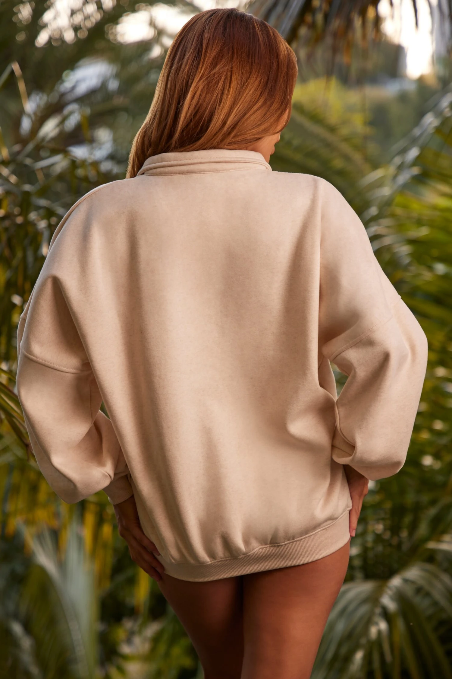 Oversized Half Zip Sweatshirt In Heather Oat - Image 2