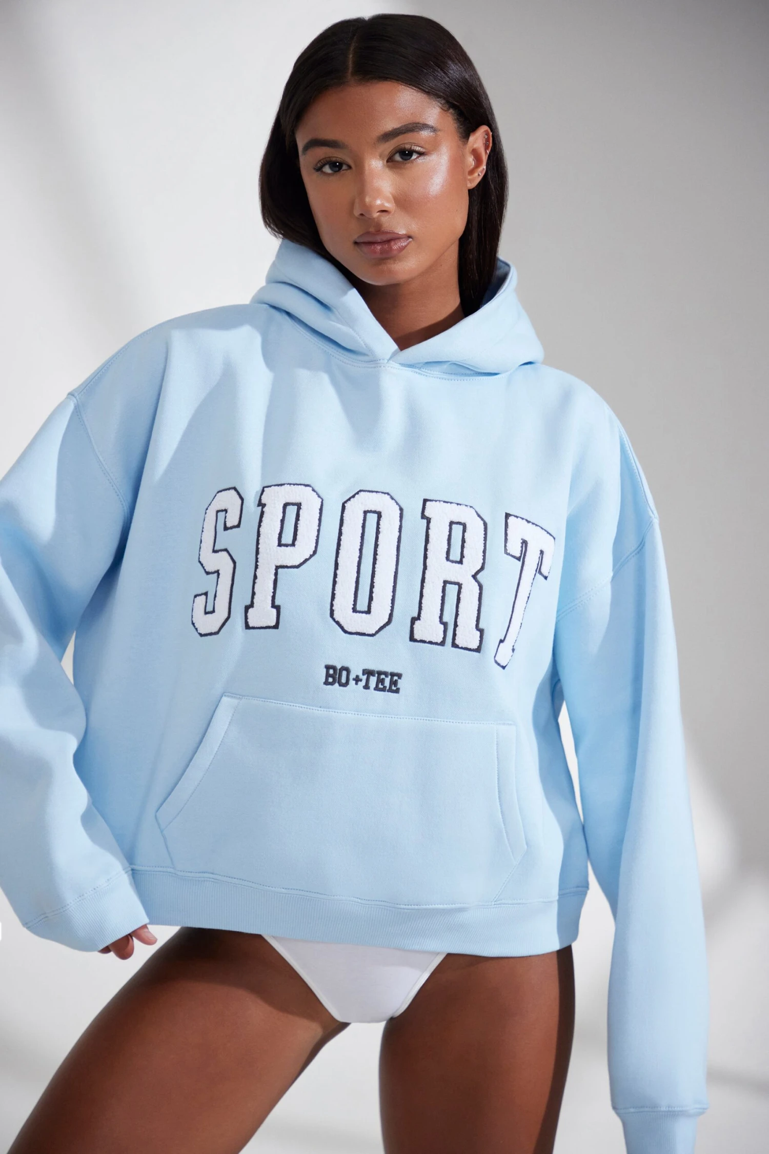 Oversized Hooded Sweatshirt In Baby Blue - Image 4