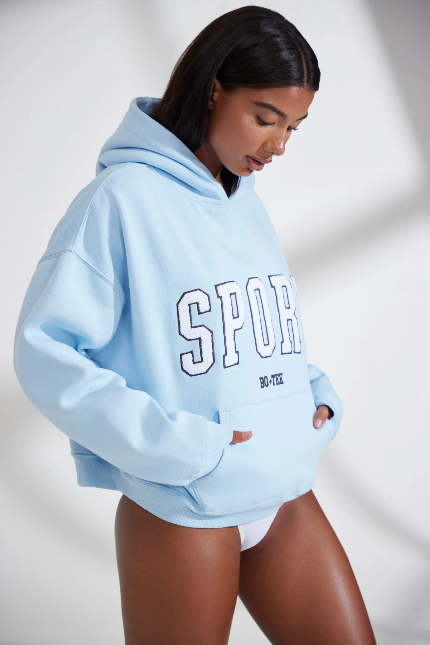 Oversized Hooded Sweatshirt In Baby Blue - Image 3