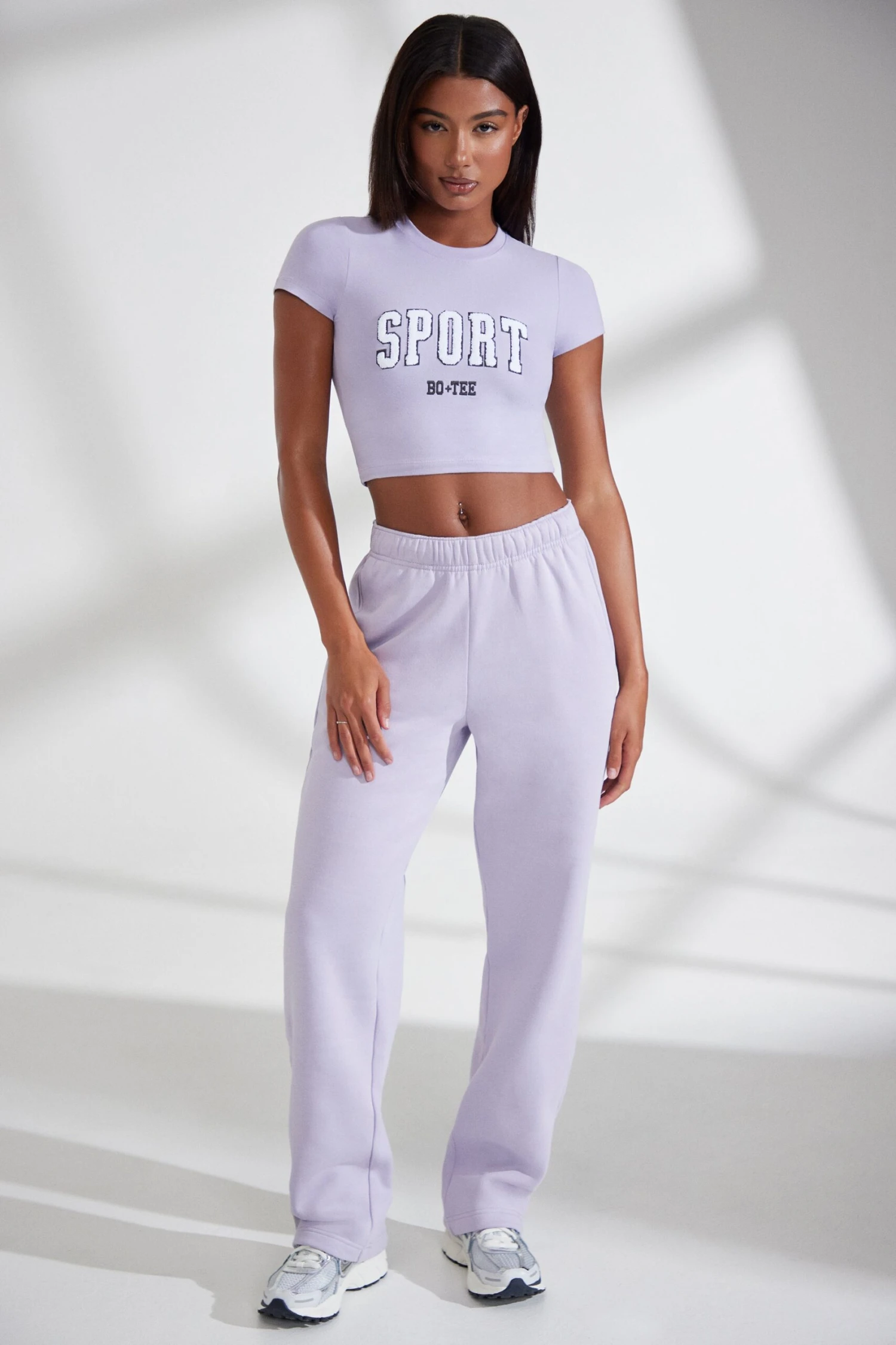 Wide Leg Embroidered Back Joggers In Lavender - Image 2