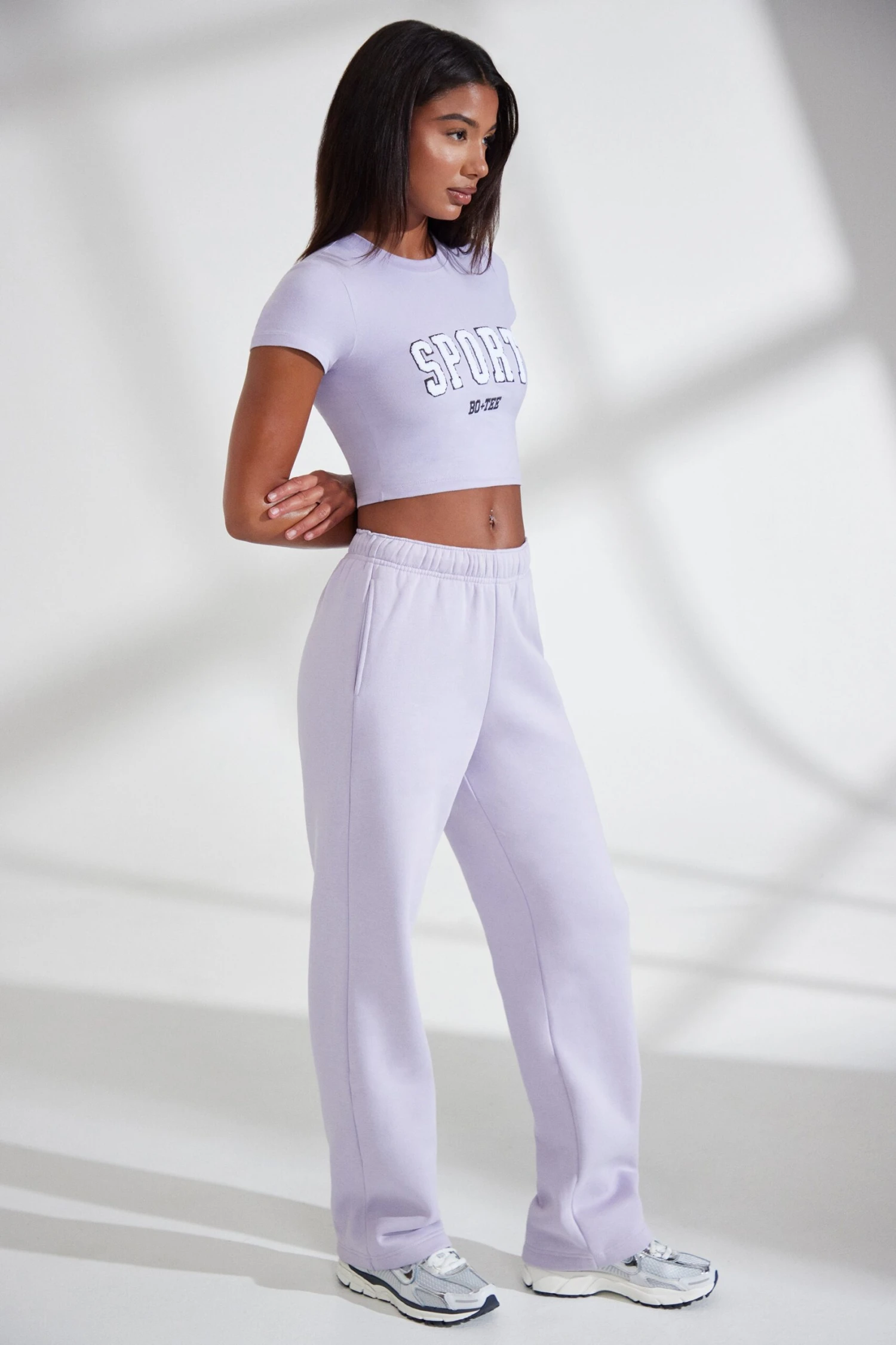 Wide Leg Embroidered Back Joggers In Lavender - Image 3