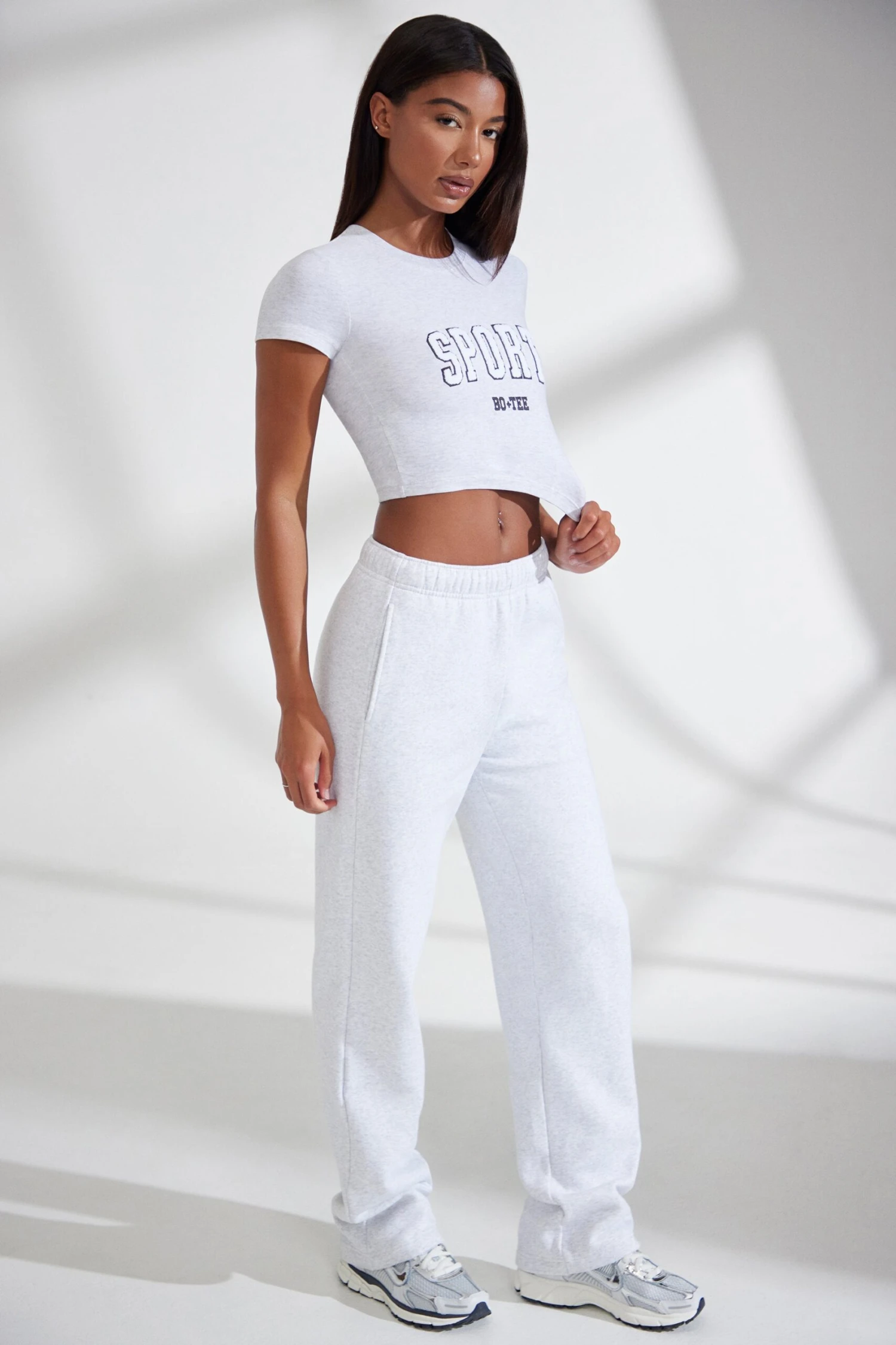 Wide Leg Embroidered Back Joggers In Heather Grey - Image 3