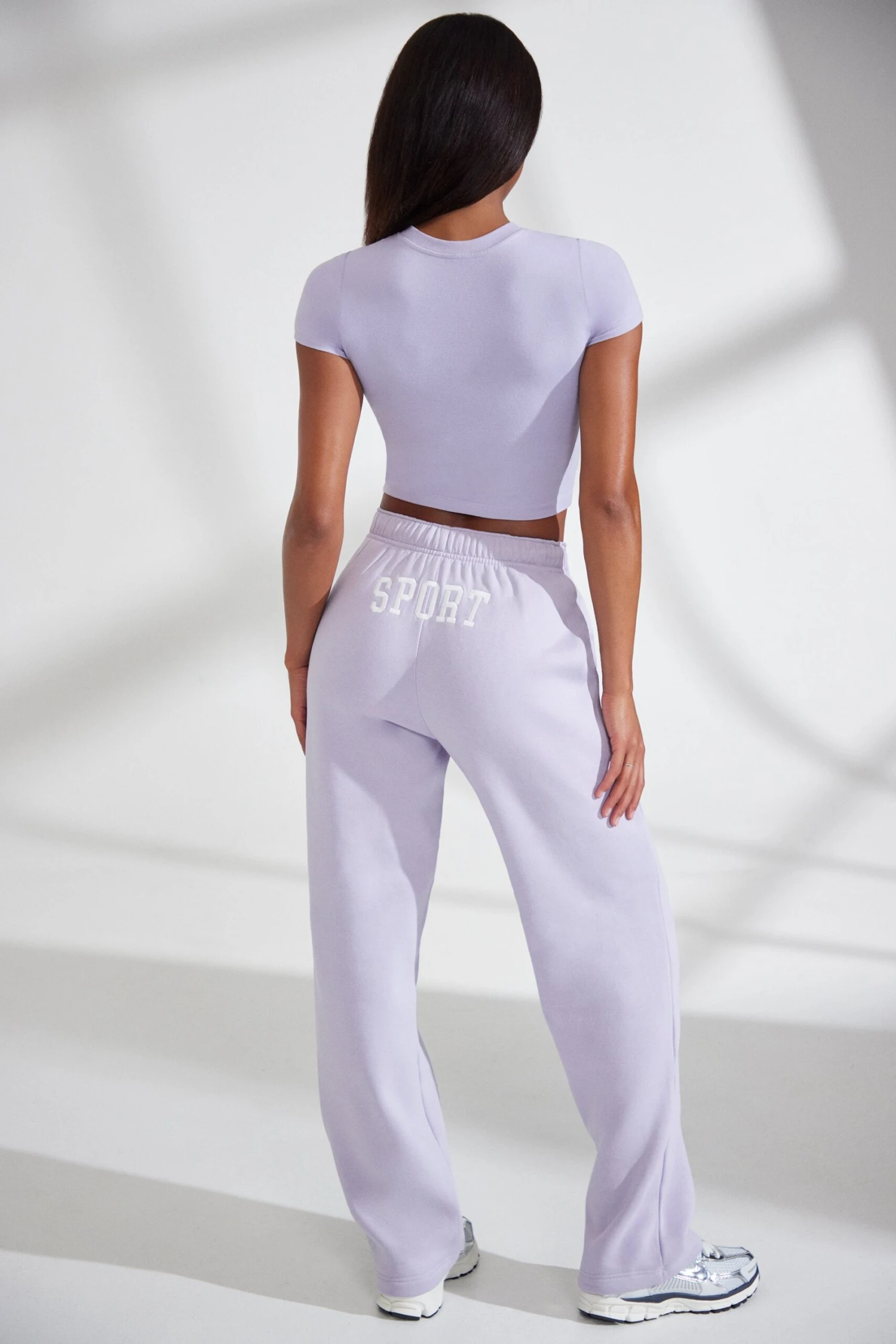 Wide Leg Embroidered Back Joggers In Lavender - Image 7