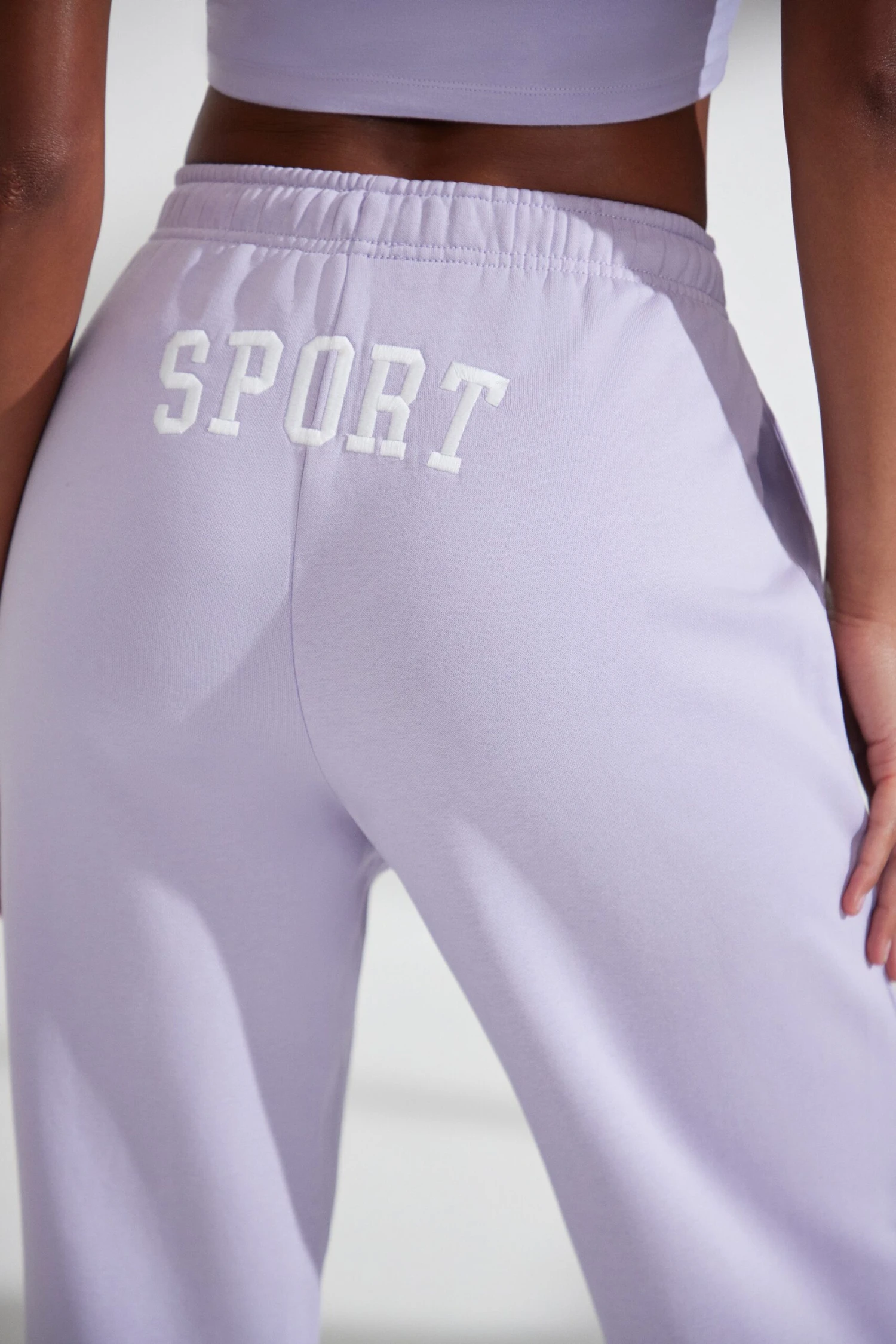 Wide Leg Embroidered Back Joggers In Lavender - Image 8