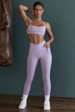 High Waist Wrap Over Leggings In Lilac