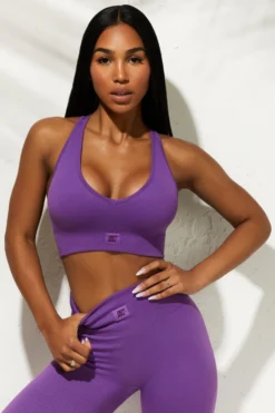V Neck Sports Bra In Purple