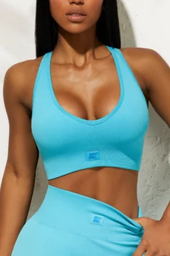 V Neck Sports Bra In Blue