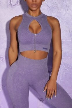 Keyhole Zip Crop Top In Violet