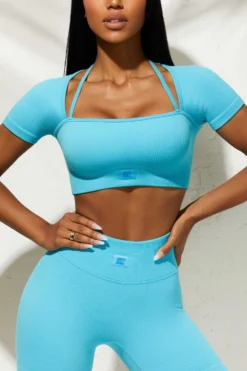 Short Sleeve Crop Top In Blue