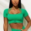Short Sleeve Crop Top In Green