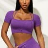 Short Sleeve Crop Top In Purple